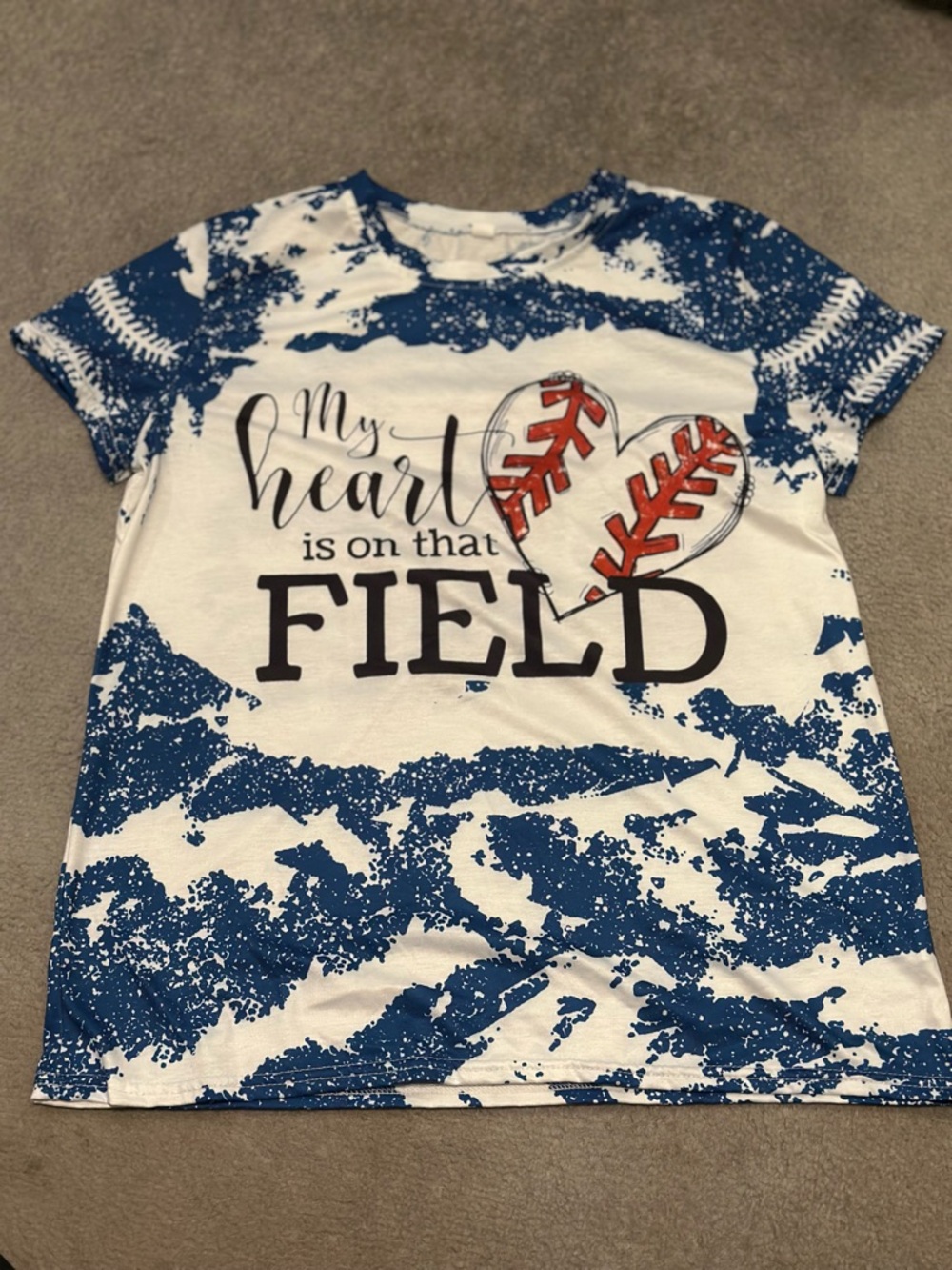 Women’s Short Sleeve 'My Heart is on that FIELD' Graphic Tee - Blue & White